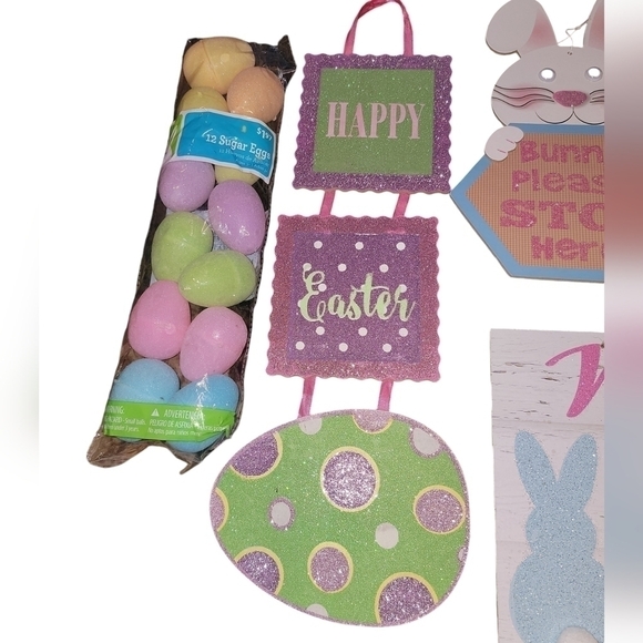 Easter Decor 4 hanging & 1 pack of sugar eggs sparkly fun & festive - Picture 6 of 13